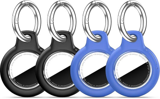 Upgrade Waterproof 4 Pack Airtags Holder with Apple Airtags Keychain, Hard PC Air Tag Case, Anti-Scratch & Shock Air tag Holder, Men's Women's Keyrings & Keychains -Black+Blue