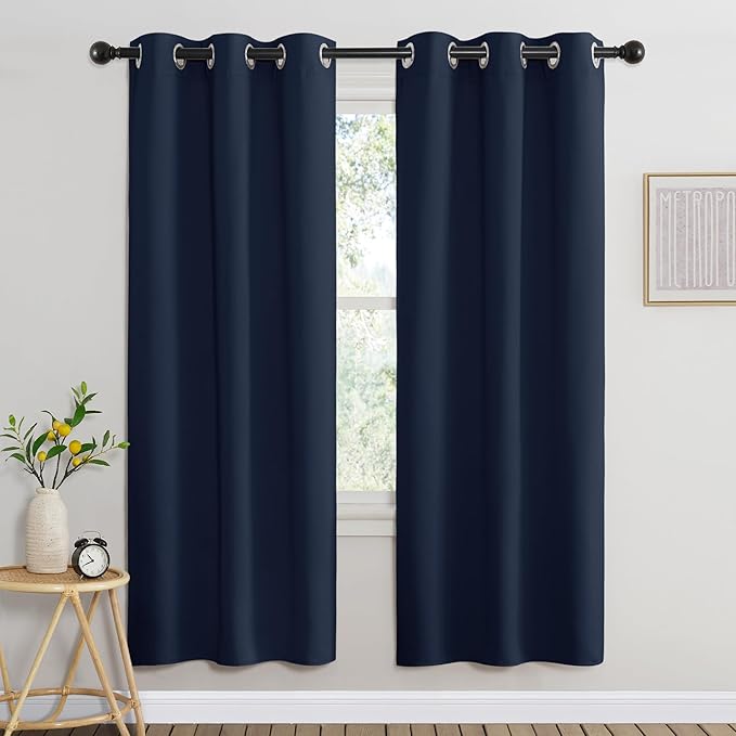 NICETOWN Navy Blue Blackout Curtains for Living Room, Window Treatment Thermal Insulated Room Darkening Grommet Drapes Sound Dampening for Bedroom, 2 Panels, W37 x L72
