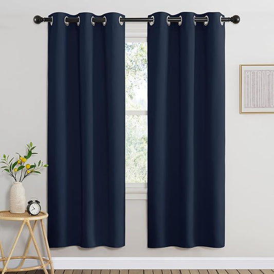 NICETOWN Navy Blue Blackout Curtains for Living Room, Window Treatment Thermal Insulated Room Darkening Grommet Drapes Sound Dampening for Bedroom, 2 Panels, W37 x L72