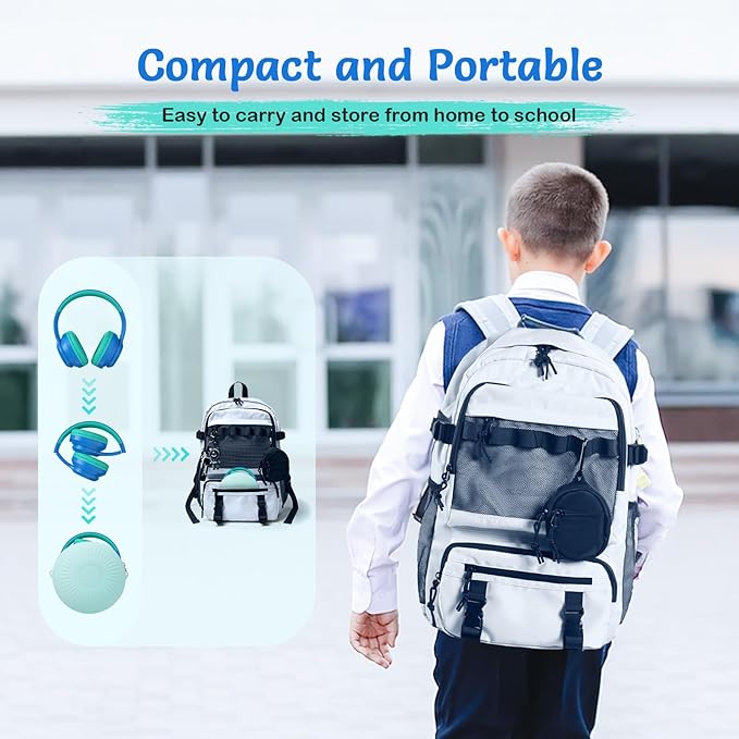 Active Noise Cancelling Headphones for Kids, 60H Playtime, Wireless Bluetooth Over-Ear Blue Headset Built-in Microphone for Home/School/Travel/Party - Includes Portable Case