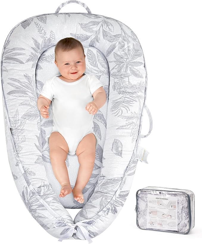 HKAI Baby Lounger – Soft Cotton Infant Floor Seat for Newborn to 24 Months, Portable Baby Essentials for Boys & Girls, Travel-Friendly Baby Lounge Pillow