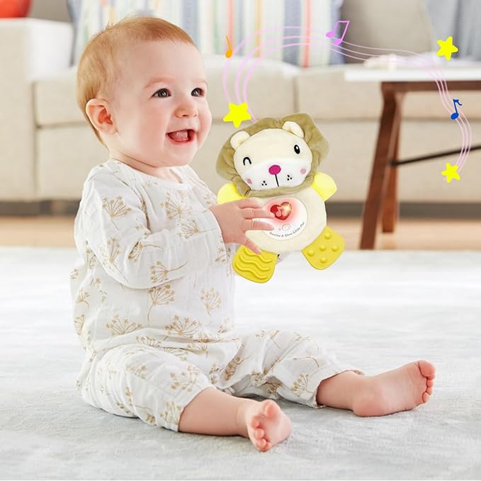 Baby Musical Activity Soft Toys with Sound & Light, Sensory Toys for Infant Developmental with Teether, Rattle and Textures, Soft Plush Toy for Newborn Gift 6 to 12 Months (Lion)
