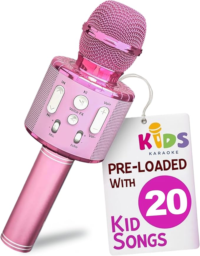 Move2Play, Kids Karaoke Microphone | Includes Pre-Loaded Songs & Bluetooth | Kids Birthday Party Gift | Toy for All Ages 2, 3, 4, 5, 6+ Year Old Girls, Boys & Toddlers
