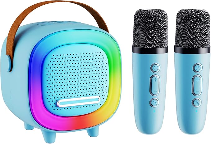 Mini Karaoke Machine Speaker for Kids Adults, Portable Bluetooth with 2 Wireless Microphones, Children's Day Birthday Gift Ideas for Toys for Teens Boys and Girls Aged 4, 5, 6, 7, 8, 9, 10, 11, 12+