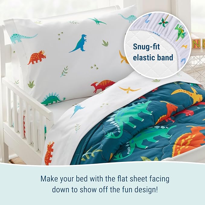 Wildkin Toddler Bed in a Bag – 4-Piece Microfiber Bedding Set with Comforter, Pillowcase & Sheets - Jurassic Dinosaurs