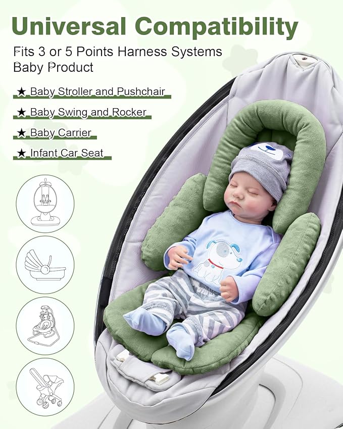 Infant Car Seat Head Support with Extra Shoulder Covers Set, Thickened Carseat Cushion for Baby, Breathable Newborn Carseat Insert for Stroller Swing