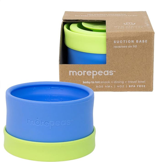 morepeas The Everything Snack Bowl - All-in-One Baby, Toddler & Kid Food Container - Travel Essential with Spill Proof Lid & Suction Base - Blueberry