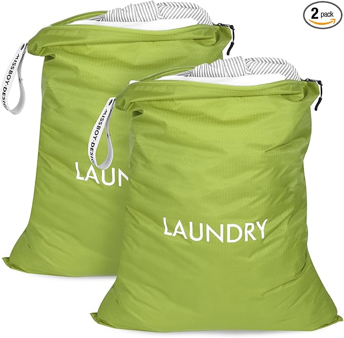 MissBoy 2 Pack Laundry Bags, Nylon Washable Wet Dry Bag, Travel Laundry Bags for Dirty Clothes, Dirty Clothes Organizer Bag for Home, College Dorm Laundromat