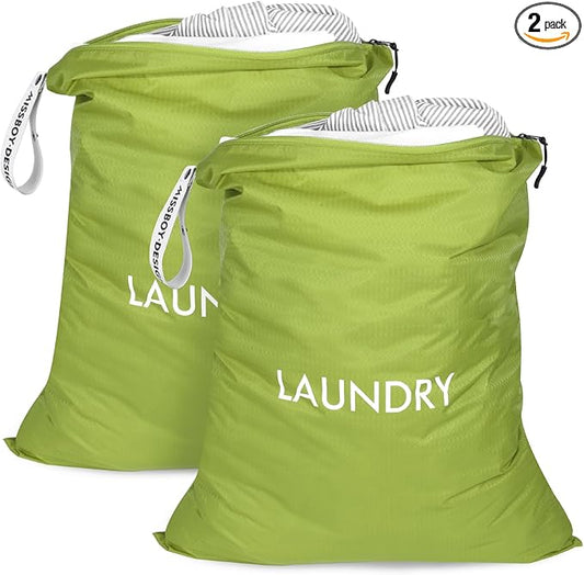 MissBoy 2 Pack Laundry Bags, Nylon Washable Wet Dry Bag, Travel Laundry Bags for Dirty Clothes, Dirty Clothes Organizer Bag for Home, College Dorm Laundromat