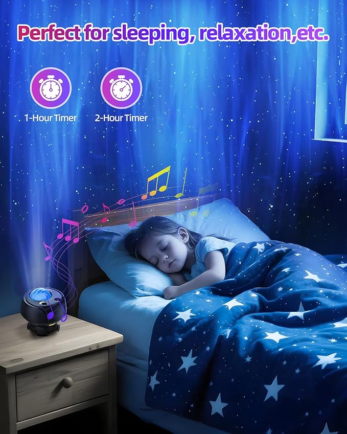 Largest Coverage Area Northern Lights Projector,15 Combinations Galaxy Projector,60 Light Effects Star Projector for Bedroom,Remote Night Light with Bluetooth Speaker,Timer