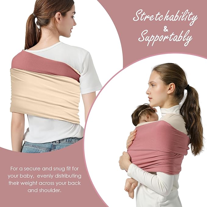 Baby Wrap Carrier, Lightweight Baby Wearing Wraps for Newborn and Infant, Soft Swaddle Holder Carrier, Cozy Baby Sling 7-35 lbs Cream+Pink