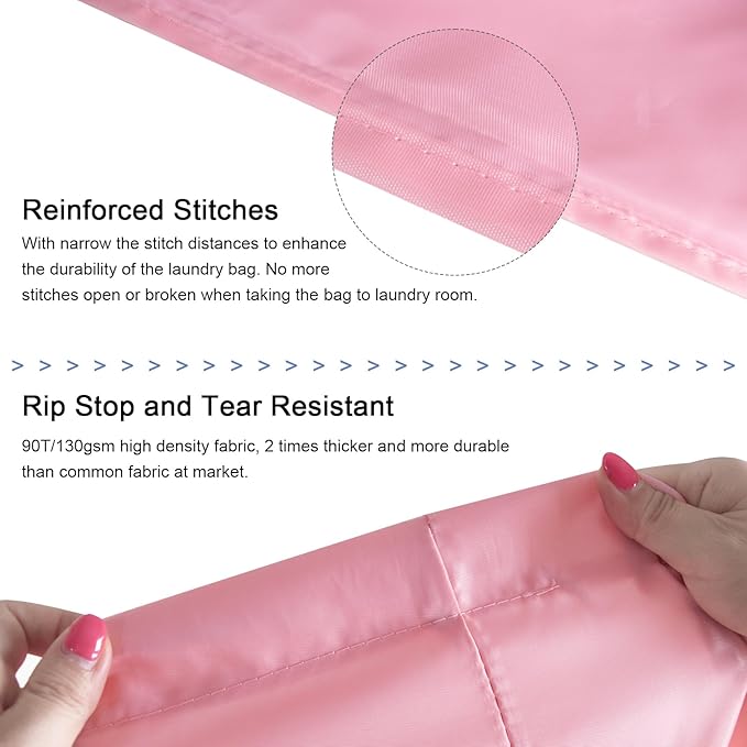 Polecasa Small Heavy Duty Laundry Bag with 130gsm Tear Resistant Fabric and Handles, Easy to Carry Durable Dirty Clothes Drawstring Bag, Perfect for College Dorm, Travel, 2 Pack 21”x24”,Pink