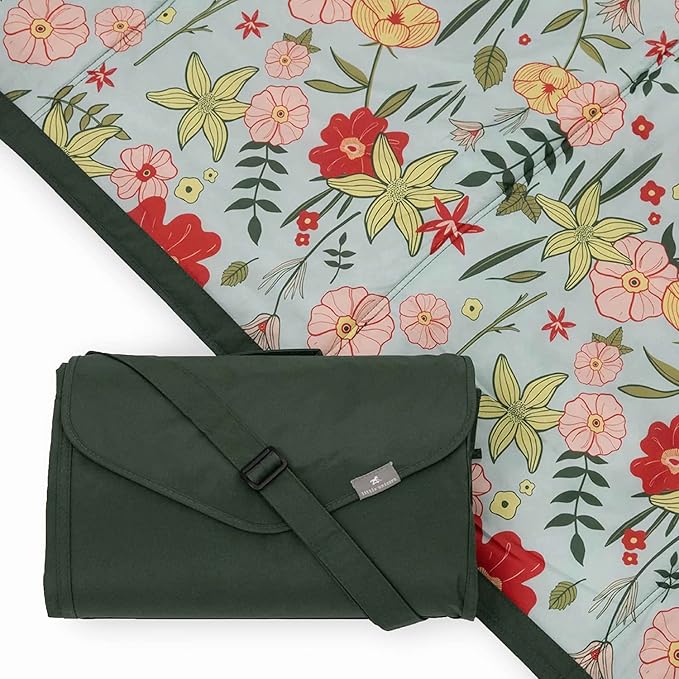 Little Unicorn 5'x10' XL Outdoor Family Picnic & Beach Blanket | Durable & Water-Resistant Fabric | Compact Fold & Easily Wipes Clean | Zipper Pocket (Primrose Patch)