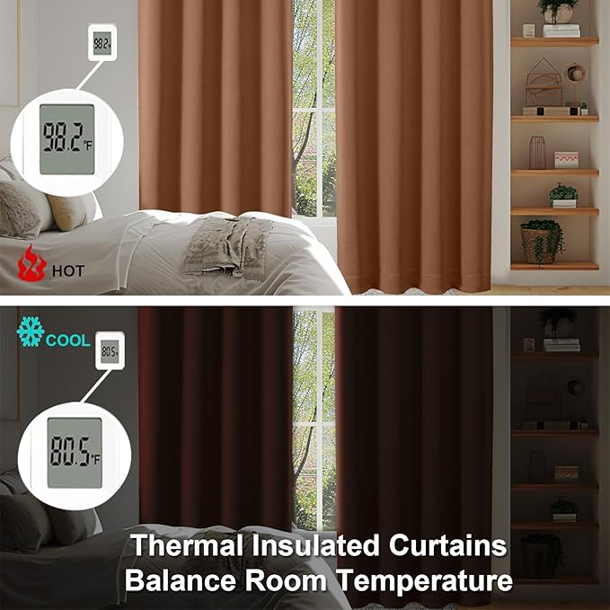 Simplebrand Ava Sun Baked Blackout Curtains for Bedroom 72 Inch Length 2 Panels, Privacy Thermal Insulated Rod Pocket Door Window Curtains for Patio French Door Front Door, W40 x L72 Inch, Sun Baked