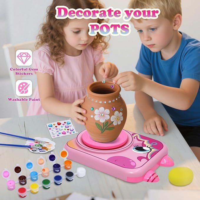 Pottery Wheel for Kids, Girls Arts and Crafts Toys for Kids Ages 8-12,Pottery Studio Craft Kit with 3 Pack Air-Dry Clay, Art Supplies for Kids Toys Girls Birthday Gift for 6 7 8 9 10 11 12+（Pink）