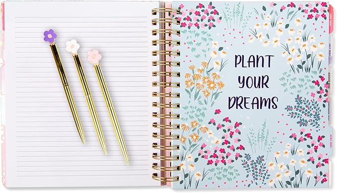 Votum 18-Month Day Large Planner, 2025-2026, Daily, Weekly & Monthly, January 2025 - June 2026, Blue Flowers - Appointment Book with 3 Sticker Sheets, Twin-Ring Binding, Notes Pages - School & Work