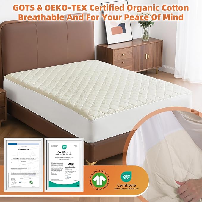 Lofe Organic Cotton Full Mattress Protector - Top&Side 100% Waterproof Mattress Protector, Breathable Organic Mattress Protectors, Noiseless Full Mattress Protectors Waterproof 75x54x17 in