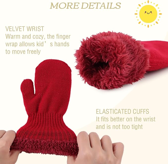 PESAAT Baby Girl Mittens Fleece Toddler Boy Mittens Warm Kids Winter Gloves Unisex Cold Weather Baby Gloves