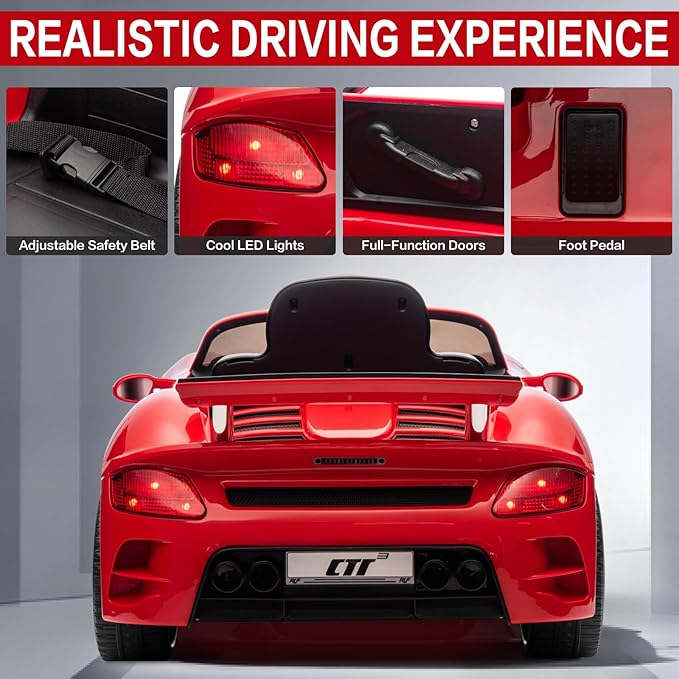 Licensed RUF CTR3 12V Kids Electric Car with Parent Remote Control, 2 Motors, 3 Speeds, LED Lights, MP3 Player | Battery Powered Ride-On Toy for Kids to Drive - Red