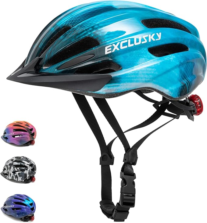 Exclusky Kids Bike Helmet with LED Light – Adjustable Multi-Sport Youth Helmet for Boys & Girls, Ages 5-12, Fits 50-57cm, Cycling Safety Gear