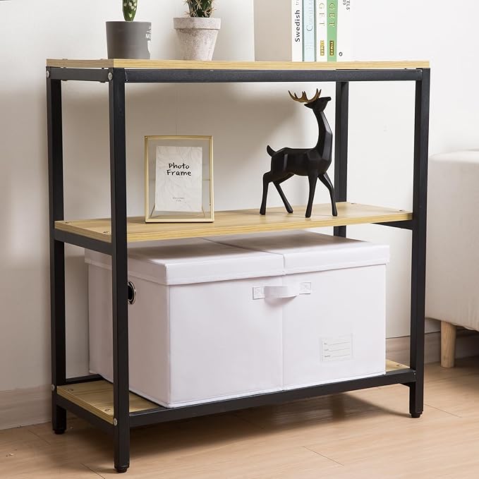 PRANDOM Collapsible Storage Box with Lid [3-Pack] Leather Fabric Foldable Storage Bin Organizer Container Basket Cube with Cover for Home Bedroom Closet Office Nursery White(22.8X15.7X11.8)