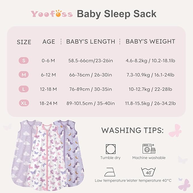 Yoofoss Baby Sleep Sack 12-18 Months Baby Wearable Blanket 100% Cotton 2-Way Zipper TOG 0.5 Toddler Sleeping Sack 3 Pack, Lightweight Sleep Sacks for Babies(Large)