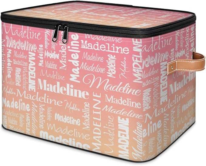 Custom Storage Basket with Name, Personalized Storage Bins with Zipper Lid, Foldable Fabric Storage Box Large capacity with Handle Pink Apricot