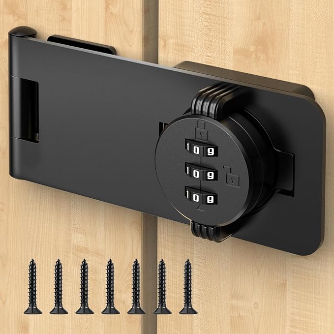 Keyless Cabinet Lock with Combination, Locker Code Lock with 3-Digit Combination, Security Door Lock for Drawers, Lockers, Bifold Doors, Small Doors, Closets, Refrigerators (Black-1pc)