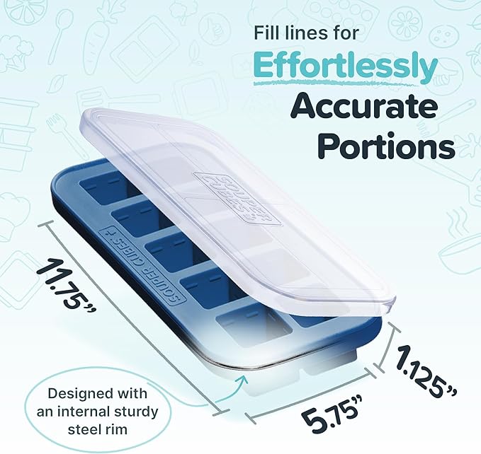 Souper Cubes 2 Tbsp. Silicone Freezer Molds - Perfect for Storing Garlic, Herbs, Ginger, Pesto, Tomato Paste, Lemon Juice, Purees and More - Silicone Baby Food Freezer Tray - Blueberry – 2-Pack