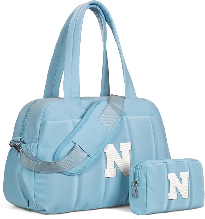 Duffle Bag, Weekender Bags for Girl，Gifts for Teen Girls 16-18-Initial Overnight Bag with Wet Pocket，Lightweight Dance Bags Personalized Gymnastics bag with Makeup Pouch