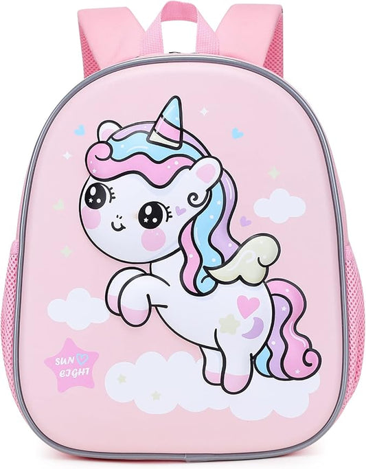 SUN EIGHT Toddler Backpack for Girls, Lunch Backpack Cute 3D Cartoon Animal Waterproof School Bag for Baby Girl Boy 2-5 Years（unicorn）
