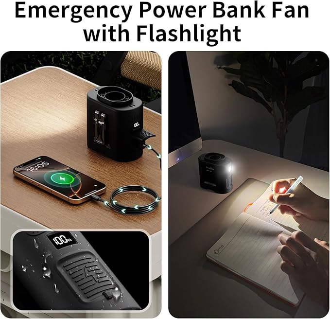 Socool 14500mAh Portable Waist Fan Clip on Belt 360 Rotation Wearable Rechargeable Personal Shirt Fan, 67H Cooling 5-Speed Battery Operated with Light, Neck Fan Hands-Free for Outdoor Jobsite Camping