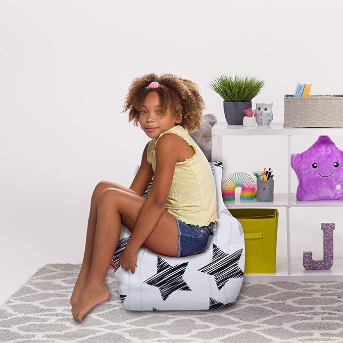 Posh Creations Bean Bag Chair Structured Seat for Toddlers and Kids, Comfy Chair for Gaming, Reading, and Watching TV for Children, Pasadena Chair, Canvas - Sketchy Stars