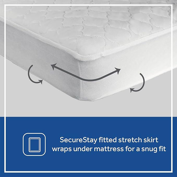 Sealy Baby Stain Protection Fitted Waterproof Infant Crib Mattress Protector Pad and Toddler Bed Cover, Durable and Comfortable Topper, Machine Washable and Dryer Friendly, 52” x 28”- White