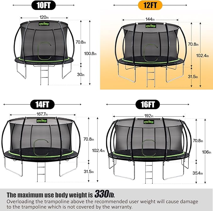 Trampoline for Kids, Heavy Duty Recreational Trampolines Toddler Trampoline with Enclosure Net Ladder Indoor Outdoor Trampoline CPC Approved