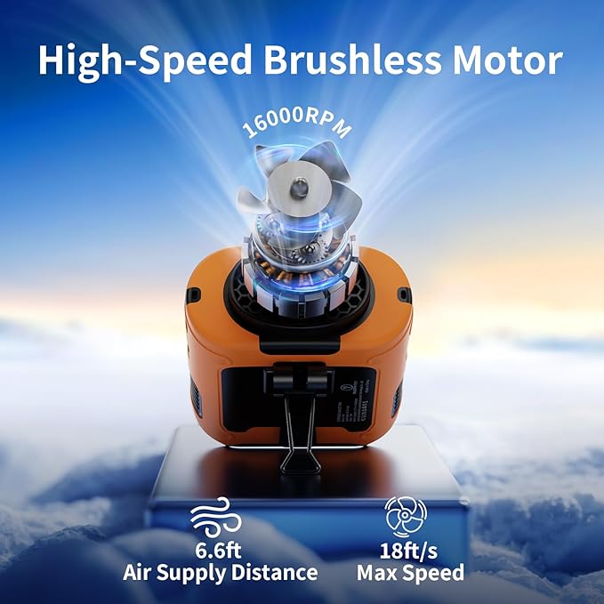 Socool 10000mAh Portable Waist Fan Clip on Wearable Belt Personal Fan Rechargeable Battery Operated with 5 Speeds & Flashlight Neck Hands-Free 40H Cooling for Outdoor Travel Power Bank (Orange)