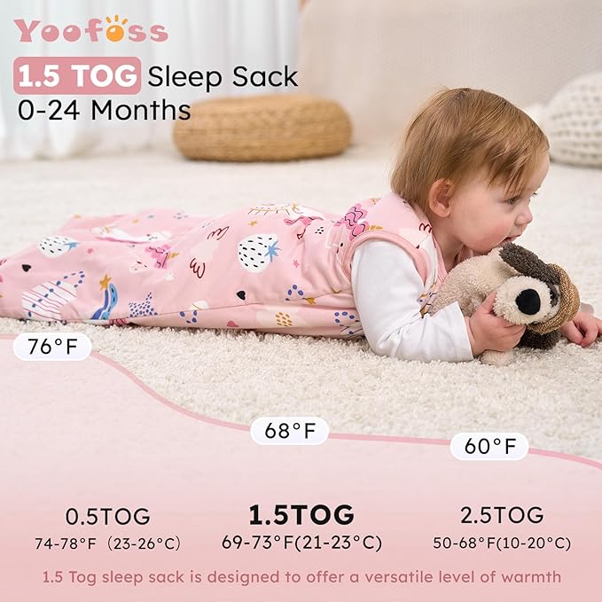 Yoofoss Baby Sleep Sack 18-24 Months, 1.5 Tog Baby Wearable Blanket with 2-Way Zipper, 100% Cotton Organic Fabric Winter Infant Sleeping Sack, Warm Soft Comfy