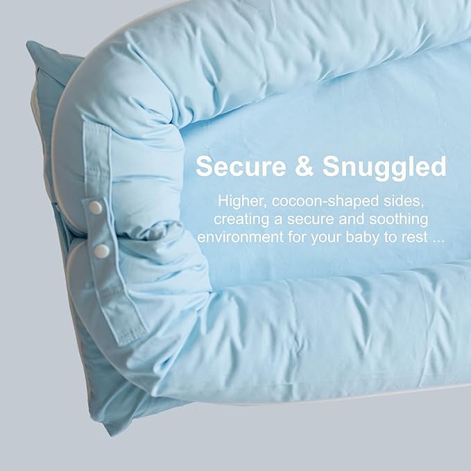 Deluxe Infant Lounger, Baby Nest Cover for Baby Girls & Boys, Newborn Essentials for Baby 0-12 Months, 100% Cotton (SummerSky)