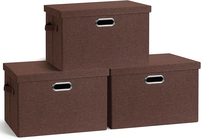 Large 17" 36 Quart Collapsible Stackable Storage Bins with Lids, 3 Packs Dark red Foldable Fabric Closet Storage Boxes with Lids, Heavy-duty Linen Cube Baskets(17x12x11)
