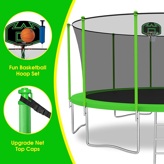 SKYUP Tranpoline 1500LBS 16 15 14 12 10 8 FT Tranpoline for 7-10 Kids and Adults, Windproof Outdoor Tranpoline with Enclosure Net, Basketball Hoop, Easy to Install & Last Long - ASTM Approved