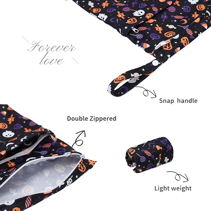 ALVABABY 2pcs Cloth Diaper Wet Dry Bags Waterproof Reusable with Two Zippered Pockets Travel Beach Pool Daycare Soiled Baby Items Yoga Gym Bag for Swimsuits or Wet Clothes 2LM07