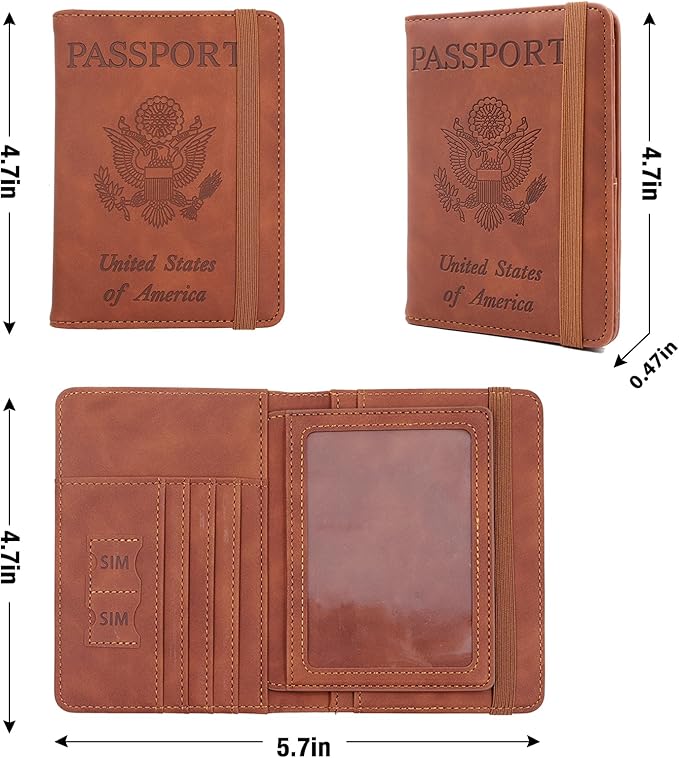 Melsbrinna Rfid Passport Holder for Travel women/Men, Cute Passport Wallet Rfid Blocking Card Slots, Rfid Passport Cover/CaseTravel Wallet, Passport Book Holder (1, Brown1)