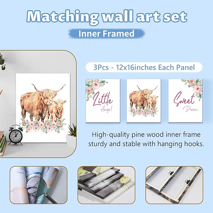 Personalized Nursery Bedding - 5 Pcs Custom Baby Crib Set with Name, Double Layer Crib Bedding for Girls, Cows and Flowers Theme