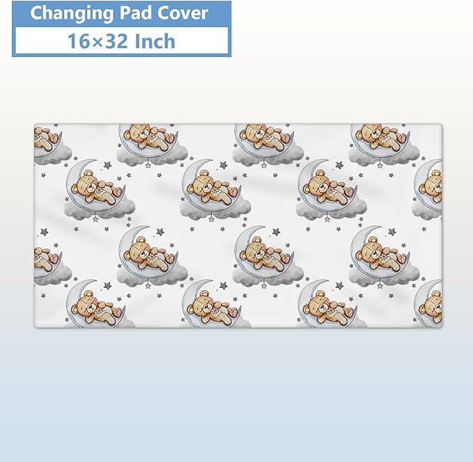 Personalized Crib Set, 5 Pcs Custom Baby Bedding with Name, Double Layer Nursery Bedding for Boy Girl, Soft Moon Bear Bedding Set, Gifts for Toddler, Infant, New Parents