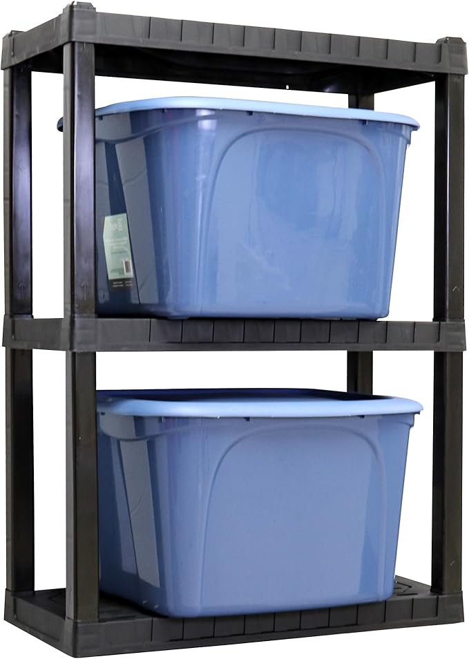 Oskar Storage Shelves - Bathroom Wall Organizer, Kids Room Toys Book Shelf, No Drill Heavy Duty, Kitchen Closet Garage Outdoor 3 Tier Stackable Plastic Shelving Unit