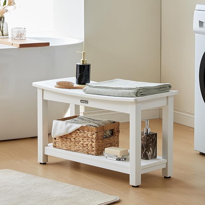 30'' Heavy Duty Shower Bench for Inside Shower, White Poly Bath Stool for Shaving Legs, Waterproof Spa Bath Chair Seat with Adjustable Feet, Weight Capacity 700LBS (30 x 13 Inches)