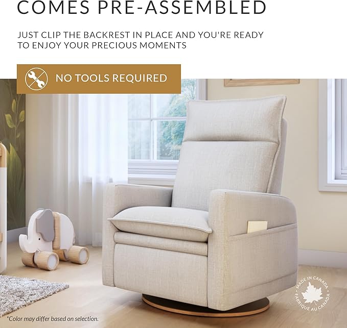 Jaymar Arya Modern Nursery Glider Recliner Chair – Cozy Nursing Chair with 360° Swivel for New Parents, Gentle Motion, Compact Design, High Back & Low Armrests, Canadian Made (Charcoal/Nexus Fabric)