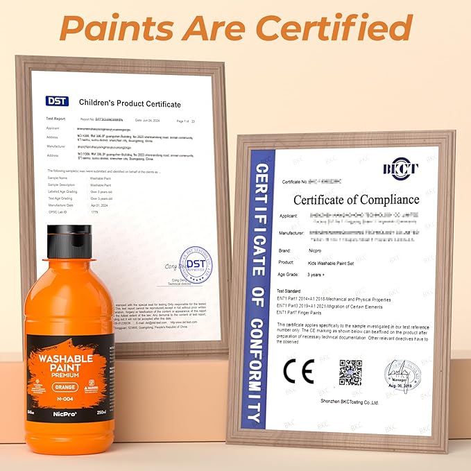 Nicpro 14 Colors Large Washable Paint for Kids 8.45oz/250ml, Non Toxic Children Tempera Finger Paints with Paint Brushes, Cups and Sponge for Art, Poster, School, Classroom, Craft DIY, Children