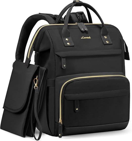 LOVEVOOK Diaper Bag Backpack, Baby Bag with Changing Station, Large Diaper Backpack for Moms Dads, Waterproof Leather Accents Baby Boy and Girl Bag for Travel Baby Essentials, Black