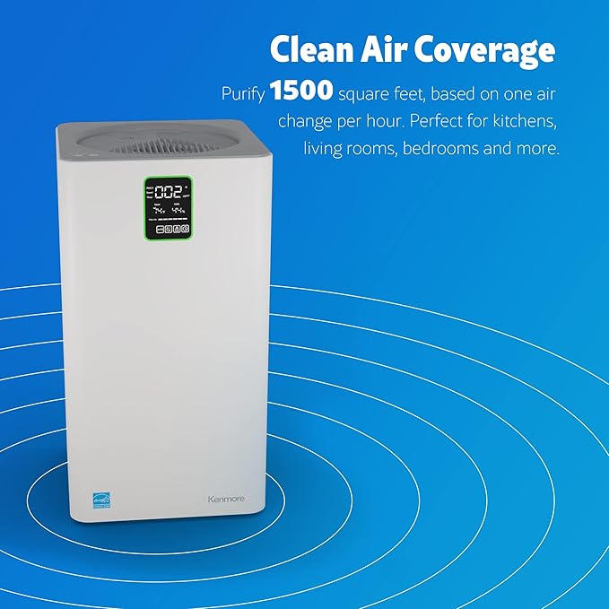 Kenmore PM3020 Air Purifiers with H13 True HEPA Filter, Covers Up to 1500 Sq.Foot, 24db SilentClean 3-Stage HEPA Filtration System, 5 Speeds for Home Large Room, Kitchens & Bedroom